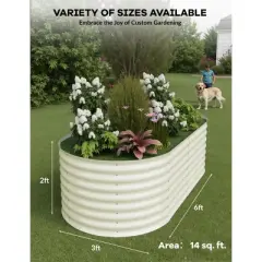 2 Pack Steel Raised Garden Bed 6x3x2ft,Metal Deep Root Planter Box for Vegetables Flowers Herbs,Large Oval Garden Planting Bed,Easy Assembly,beige