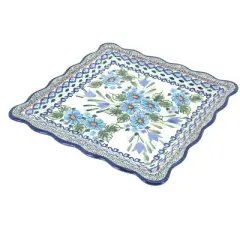Blue Rose Polish Pottery 1570 Zaklady Square Lunch Plate