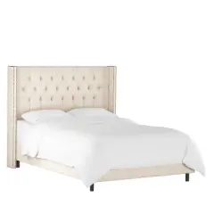 Louis Diamond Tufted Wingback Linen Bed - Skyline Furniture