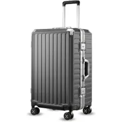 LUGGEX Aluminum Frame Luggage with Spinner Wheels,Zipperless Polycarbonate Hard Shell Suitcase,Trunk Medium 24 Inch