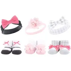 Hudson Baby Infant Girl 12Pc Headband and Socks Giftset, Pink Charcoal Pink Black Gray, One Size