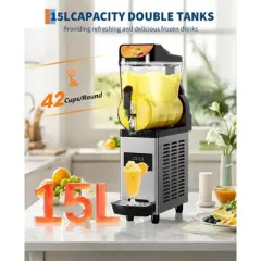 Garvee Commercial Slushy Machine, 450W Stainless Steel Slushie Maker, Fast Cooling & Low-Noise, Auto-Clean for Restaurants, Cafes, Food Trucks