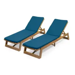 Christopher Knight Home Maki Outdoor Acacia Wood Chaise Lounges with Cushion (Set of 2)