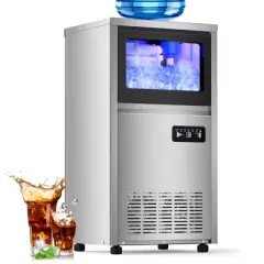 Velieta 140Lbs/24H Commercial Ice Maker Machine with 30Lbs Ice Capacity, 50Pcs Clear Ice Cubes per Round in 11-20Mins for Home Bar Outdoor