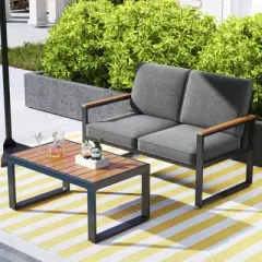 Tangkula 2 PCS Patio Aluminum Furniture Set Cushioned Sectional Sofa w/ Coffee Table