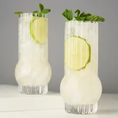 Viski Zenith Deco Crystal Tumbler Set of 2 - Premium Crystal Clear Glass, Stylish Lowball Cocktail Glass, Cocktail Glass Gift - 13 oz, Clear Finish