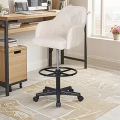 VECELO Drafting Chair with Adjustable Height PU Swivel Stool with Lumbar Support