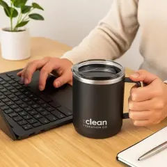 The Clean Hydration Co Insulated Coffee Travel Mug with Ceramic Liner and Lid, Black