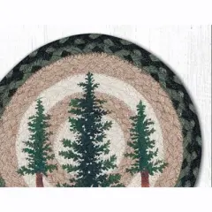 Earth Rugs Tall Timbers Printed Round Trivet &ndash; 10"x10" Braided Jute Forest Pine Tree Design for Rustic Cabin and Lodge Decor