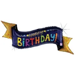 LoonBalloon 51 Inch Navy & Gold Banner Birthday Balloon with 4 latex balloons- Elegant & Festive