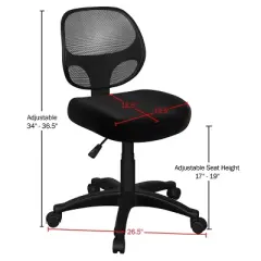 Computer Chair &ndash; Adjustable Height Armless Office Chair with Wheels, Curved Mesh Back, Foam Seat, and Swivels in 360-Degrees by Lavish Home (Black