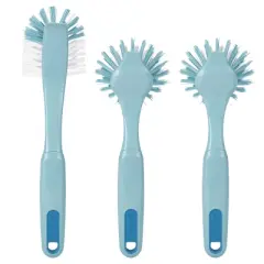 GoodCook Ready 3pk Dish Brush Set: Rubber & Plastic Cleaning Tools, Blue, 11.5" Height, 5.75" Width, 2.25" Depth