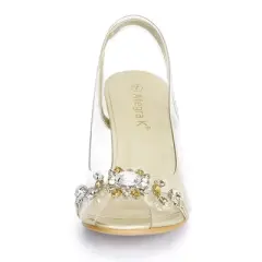 Allegra K Women's Clear Slingback Flower Rhinestone Peep Toe Heels Sandals
