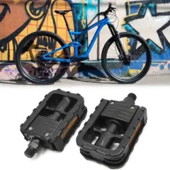 Unique Bargains Aluminum Alloy Mountain Bicycle Non-slip Folding Platform Pedals Pair Bike Pedals Black  1 Pair