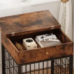Decorative Dog Crate Furniture - Wooden Dog House End Table with Storage Drawer for Small Pets
