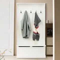 LuxenHome White MDF Hall Tree with Storage Bench
