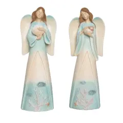 Transpac Large Coastal Angel Decor Set of 2 Resin Christmas Home Decorations for Festive Holiday Charm