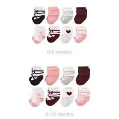 Hudson Baby Infant Girl Grow with Me Cotton Terry Socks, Ballet, 0-6 and 6-12 Months