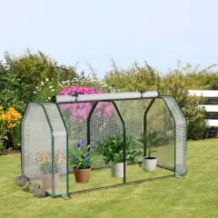 Costway 47.5''x 21.5''x 24''Portable Mini Greenhouse with 2 Zipper Doors & Ground Stakes