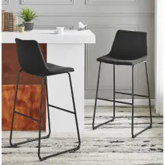 Barton Set of 2 Myrick Bar Chairs Counter Height Backrest and Footrest, Black