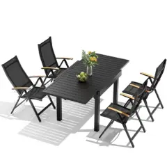 Crestlive Products Modern Aluminum Outdoor Dining sets Expandable Patio Dining Table with Floding chairs for 4-10 People Outside
