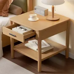 Modern Nightstand with Drawer, Wooden Sofa Side Table, Modern Small Bedside Table with Open Shelf, End Table for Living Room Bedroom