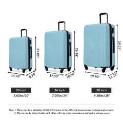 Lyngins 3-Piece Luggage Set &ndash;20" Carry on Luggage, 24"&28" ABS Lightweight Suitcase with 2 Hooks, Spinner Wheels, TSA Lock, Hardside Spinner Suitcase