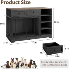 COZONY 47 Inch Dog Crate Furniture with 2 Drawers 4 Shelves Heavy Duty Wooden Kennel Storage Cabinet