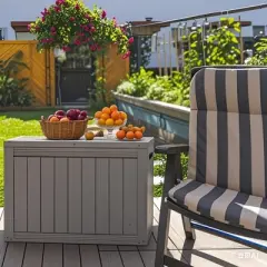 INFURNIC Deck Boxes, 45 GAL Outside Storage Box Container with Handle for Storage Garden Tools, Pool Supplies, Brown, 30.75"*17.1"*21.85"