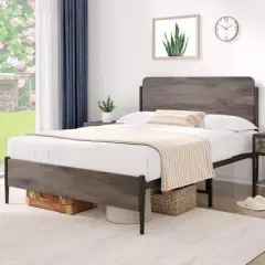 Garvee Bed Frame with Wooden Headboard and Footboard,Metal Bed Frame, No Box Spring Needed, 14 inch Easy to Assemble Noise Free Mattress Foundation