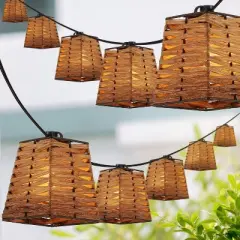 JONATHAN Y Quinn 10' 10-Light Incandescent G40 SQ Bamboo Shaded String Lights: UL Listed, Indoor/Outdoor Use
