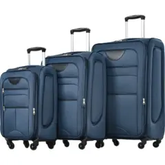 FONTOI 3-Piece Expandable Softside Luggage, 30"/26"/22" Spinner Suitcase with Packing Compartments for Travel, Dark Blue, 18.9"*30"*12.6"