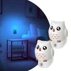 DORESshop 0.5W Plug-in Owl Night Light, Pure Light-Control, 3000K-100%+RGB Gradient, Button Color Control, US Flat Plug