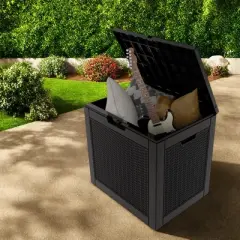 FURNIinspire Deck Boxes 2pcs 30 Gallon Deck Box, Outdoor Storage Boxes, Wicker Storage Deck Box For Patio Furniture, Garden Tools, Black, 21&ldquo;*22&rdquo;*17&ldquo;