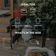 GasOne Propane 2 Burner Camp Stove with Windscreen Outdoor High Pressure with Adjustable PSI Regulator and 4ft Steel Braided Hose With Removable Legs