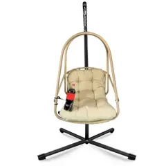 PAGED Swing Egg Chair with Stand Wicker Porch Swing with C Type Bracket, Cushion for Backyard, Garden