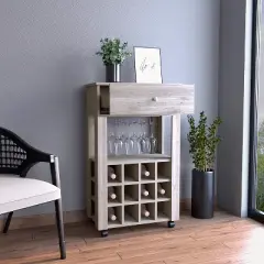 Gulches 12 Bottle Wine Rack with 8 Capacity Stemware Holder, Spacious Drawer and Caster Mobility