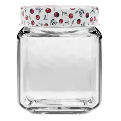 American Atelier Square Clear Glass Jars, Set of 3, Cherry Design on Airtight Lid, For Coffee, Beans, and Dry Goods, 45, 63, and 74-Ounce Capacity