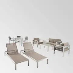 Cape Coral 11pc Aluminum Patio Collection - Silver/Natural/Khaki - Christopher Knight Home