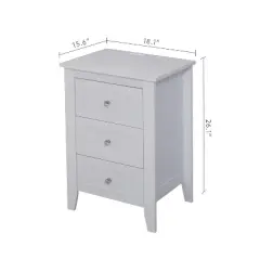 Angel Sar White Night Stand with Charging Station, Modern Nightstand with 3 Drawers