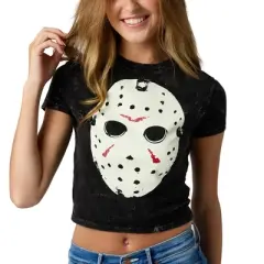 Friday The 13th Hockey Mask Women&rsquo;s Gray Mineral Wash Crew Neck Short Sleeve T-shirt