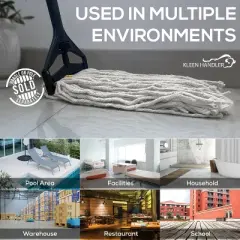 Bison Life 16Oz Cut End Cotton Wet Mop Head Replacement Refills, 1.25" Headband, Natural - 3 Pack