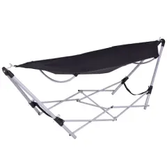 Costway Black Portable Folding Hammock Lounge Camping Bed Steel Frame Stand W/Carry Bag