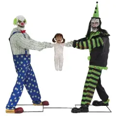 Seasonal Visions Animated Tug Of War Clowns Halloween Decoration - 73 in x 76 in x 21 in - Multicolored