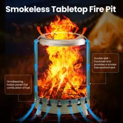 R.W.FLAME Tabletop Fire Pit with Stand, Stainless Steel Table Top Stove, Low Smoke Mini Round Fire Pit Bowl Smokeless Firepit Outdoor