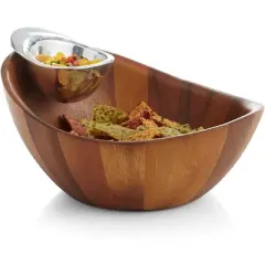 Nambe Harmony Chip and Dip Bowl, Acacia Wood Bowl and Alloy Companion Bowl