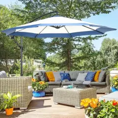 Outsunny 10' Patio Umbrella, Hanging Offset Outdoor Umbrella Cantilever Includes Crank and Cross Base, Fade Resistant for Yard, Garden, Pool