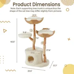 EROMMY Natural Wood Cat Tower, Cute Cat Tree for Indoor Cats, White