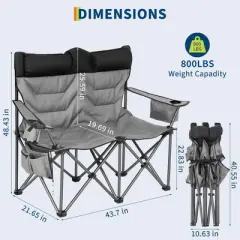 GustoWave Oversized Camping Chair, Heavy Duty Lawn Chair with Cooler Bag, Steel Frame Collapsible, Quad Lumbar Back Folding Chair