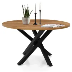Robert 46'' Manufactured Wood Foild with Grain Paper Round Top Pedestal Woven Legs Dining Table- The Pop Maison